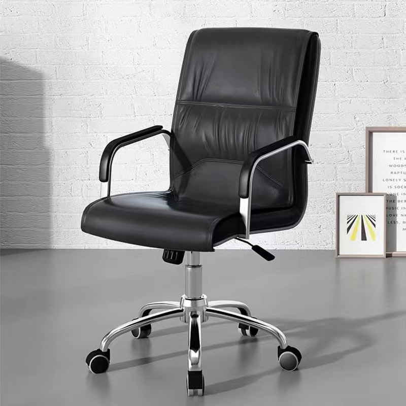 Silla de oficina ejecutiva ergonómica de cuero negro moderno Ekintop, cómoda, con respaldo reclinable y giro