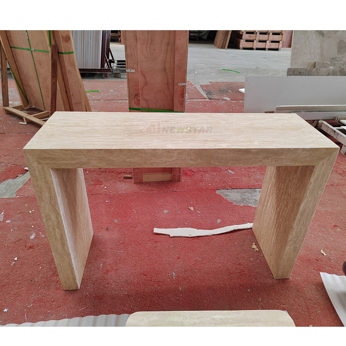 Mesa de consola nórdica de mármol contemporáneo de venta caliente, material de travertino con agujero sin llenar, mesa de consola de piedra vintage