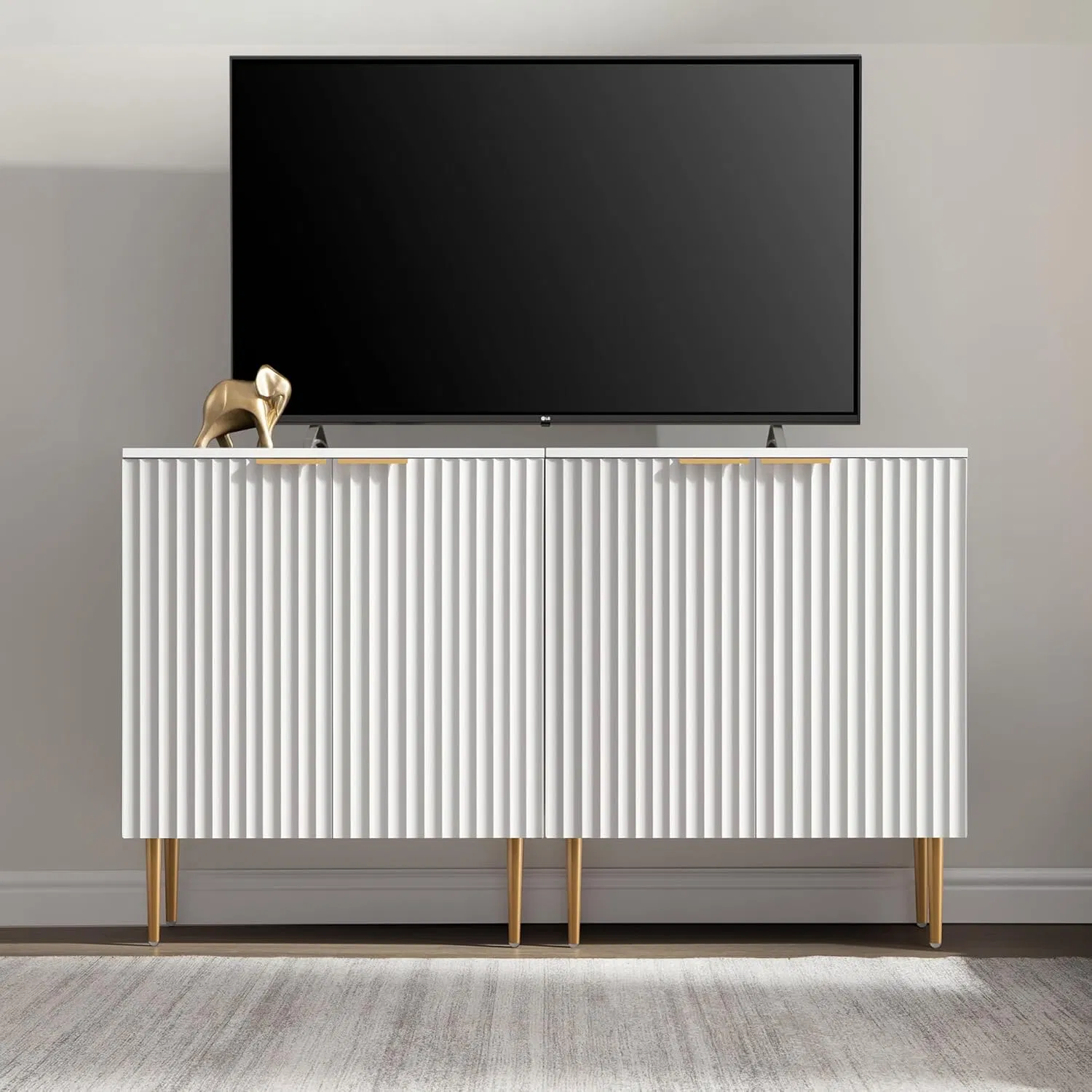 Moderno Buffet Consola Estriada 4-Door para Sala de Estar o Cocina