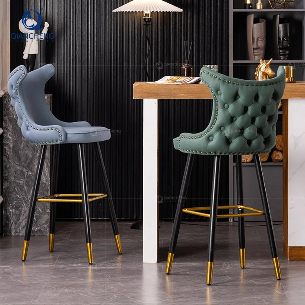 Sillas de barra alta tapizadas en terciopelo tufted de grado comercial 27"