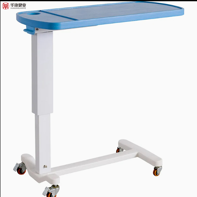 Mesa de comedor médica con cajón, ruedas, ajustable, mesa sobre la cama del hospital