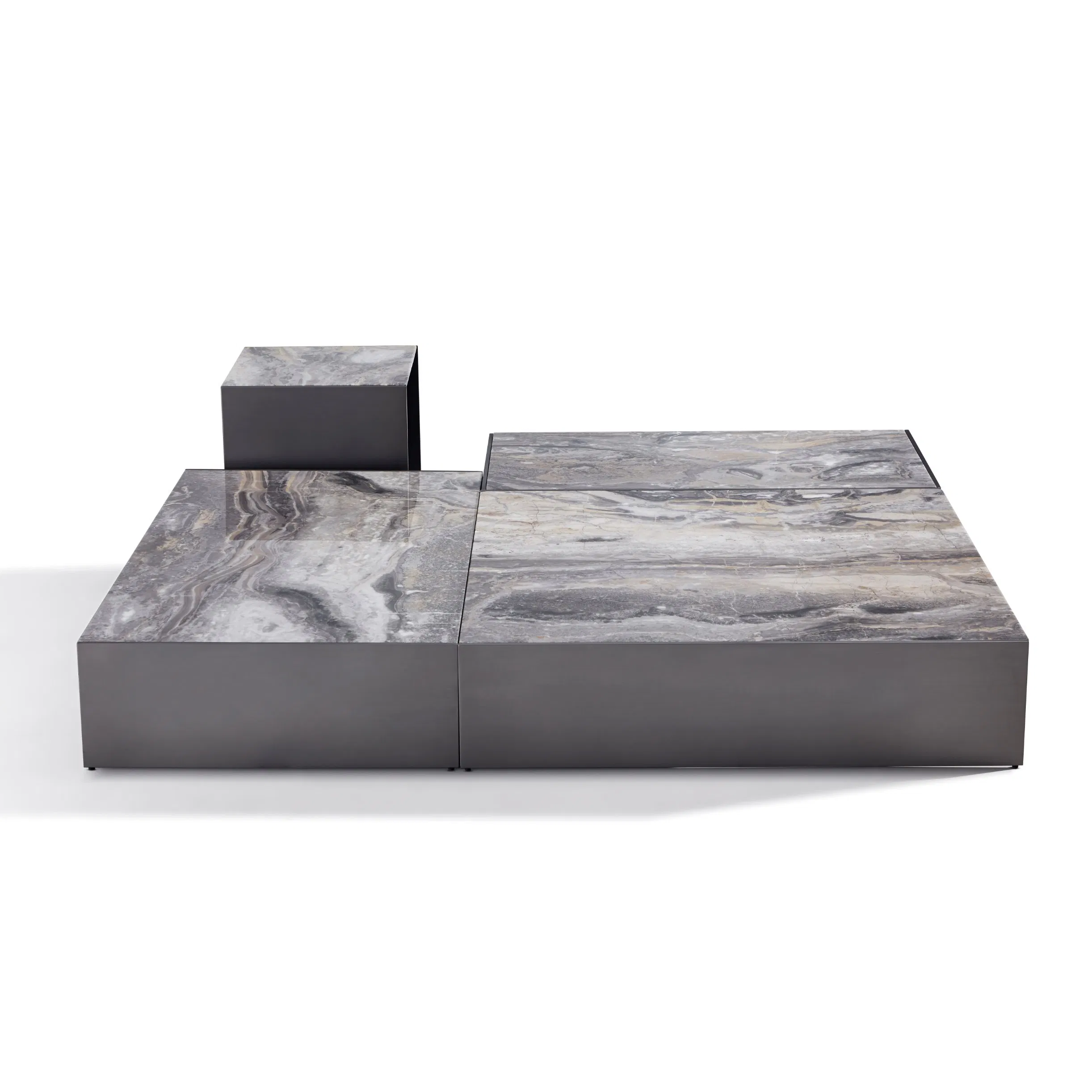 Mesa de noche moderna pequeña de mármol natural con acero inoxidable recubierto de gris