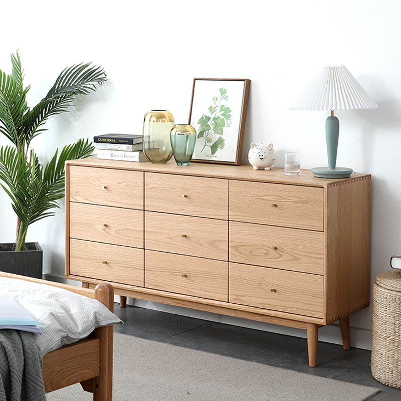 9 Cajonera de Madera Sólida de Roble para Dormitorio