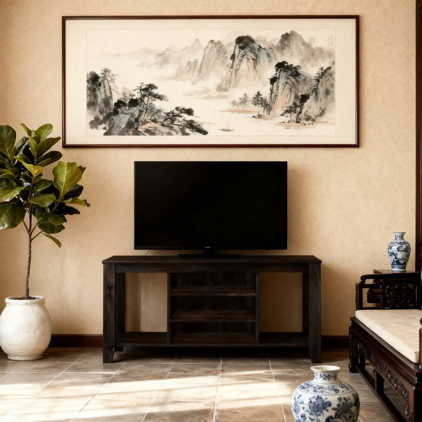 Centro de entretenimiento de madera elegante para televisores y dispositivos multimedia