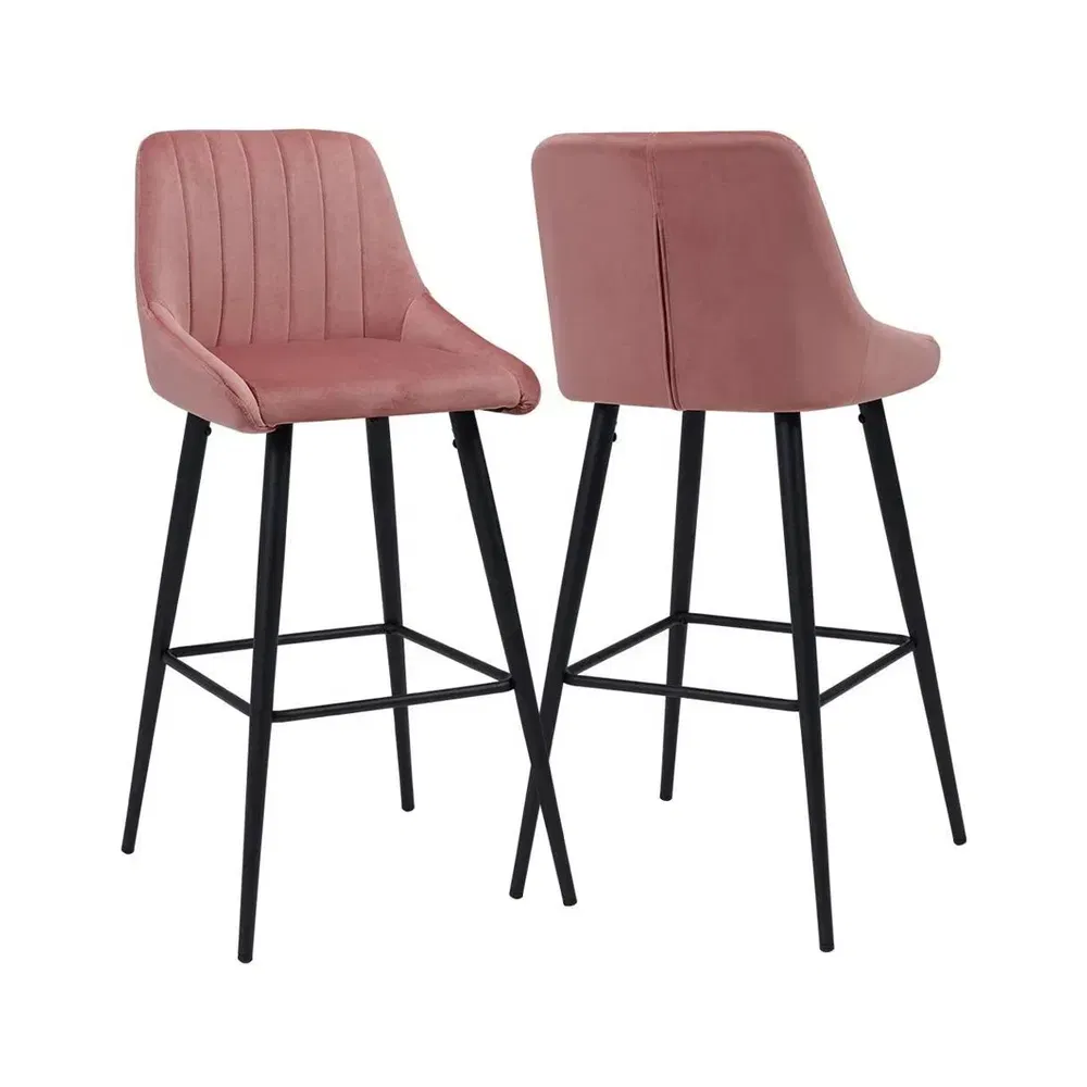 Muebles de hogar de diseño nórdico, taburetes altos de terciopelo con patas de metal