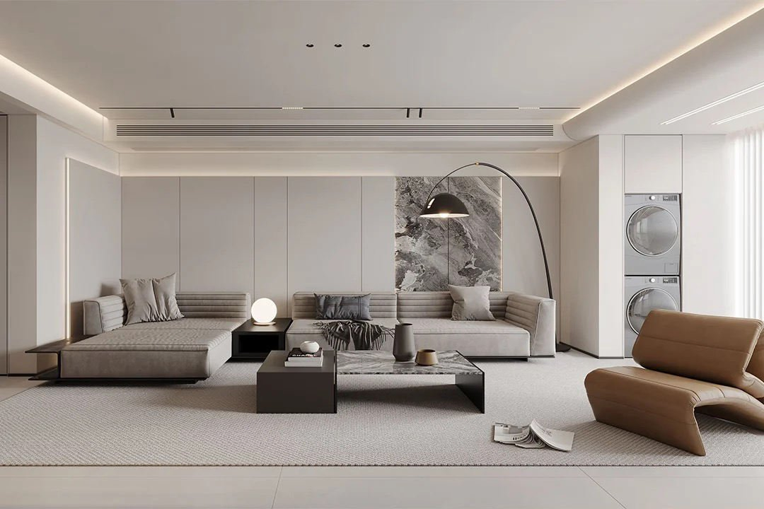 Estante flotante minimalista de acabado en nogal rústico, buffet, despensa, estudio, salón, loft, diseño de interiores industrial, centro de entretenimiento único de gran tamaño para toda la pared