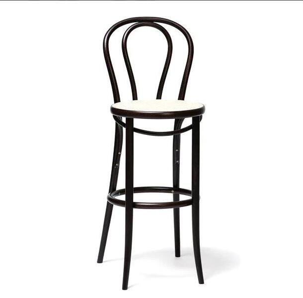 Taburete de bar de madera contrachapada de color natural estilo granja con asiento de ratán, silla de altura de mostrador de madera maciza