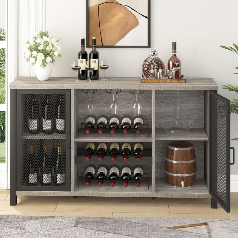 Gabinete de vino, gabinete de bar estilo granja para licor y copas, gabinete buffet lateral con almacenamiento