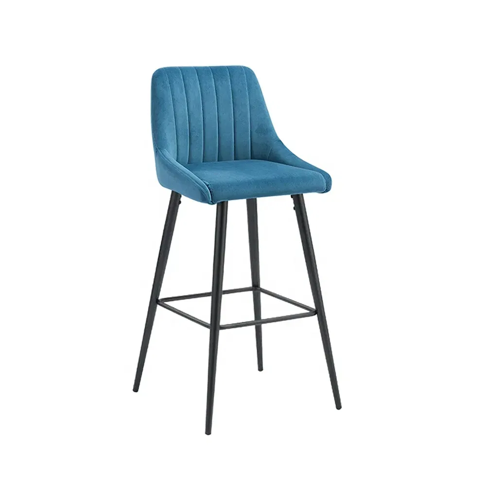 Muebles de hogar de diseño nórdico, taburetes altos de terciopelo con patas de metal