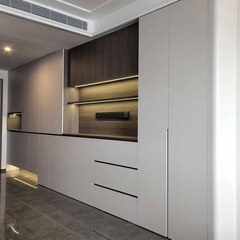 Muebles de comedor estilo francés, carcasa de madera de roble, parte superior de mármol, aparador vintage modular con unidad de fuego