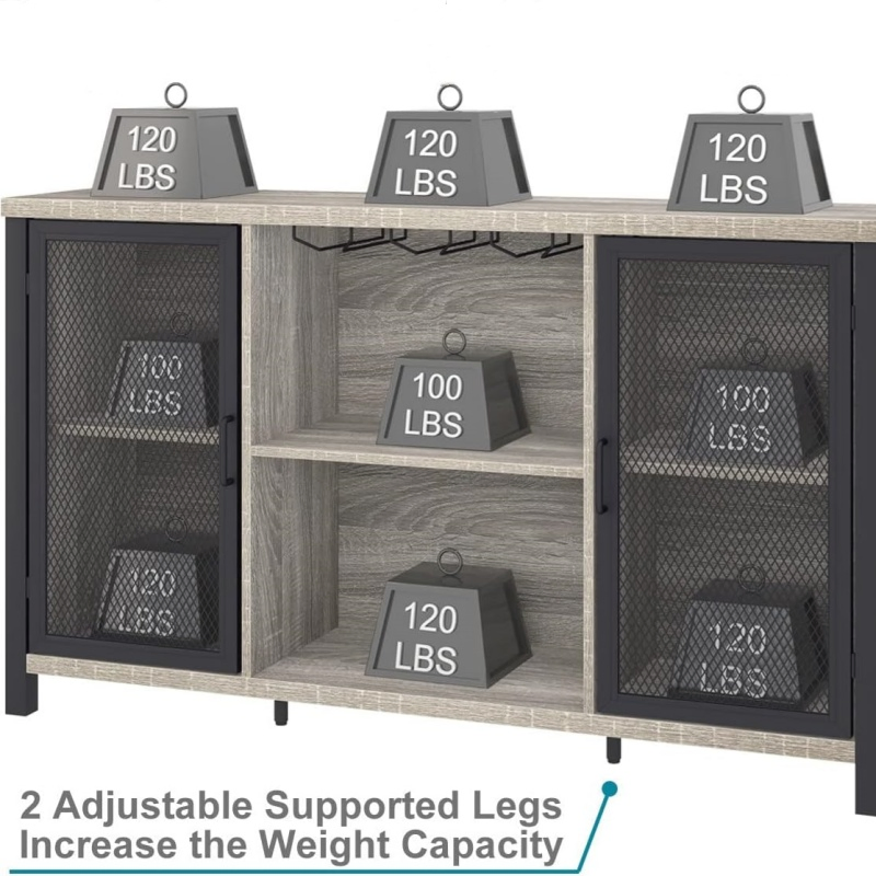 Gabinete de vino, gabinete de bar estilo granja para licor y copas, gabinete buffet lateral con almacenamiento