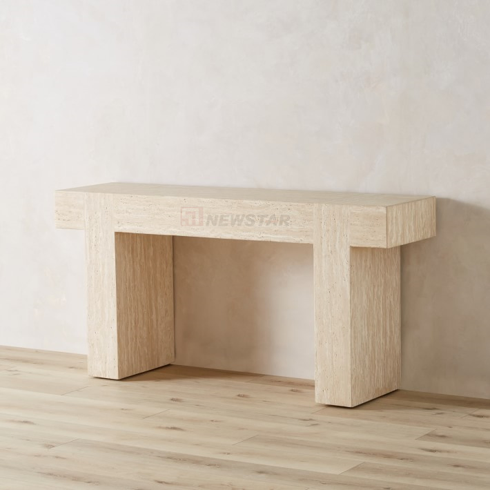 Mesa de consola nórdica de mármol contemporáneo de venta caliente, material de travertino con agujero sin llenar, mesa de consola de piedra vintage