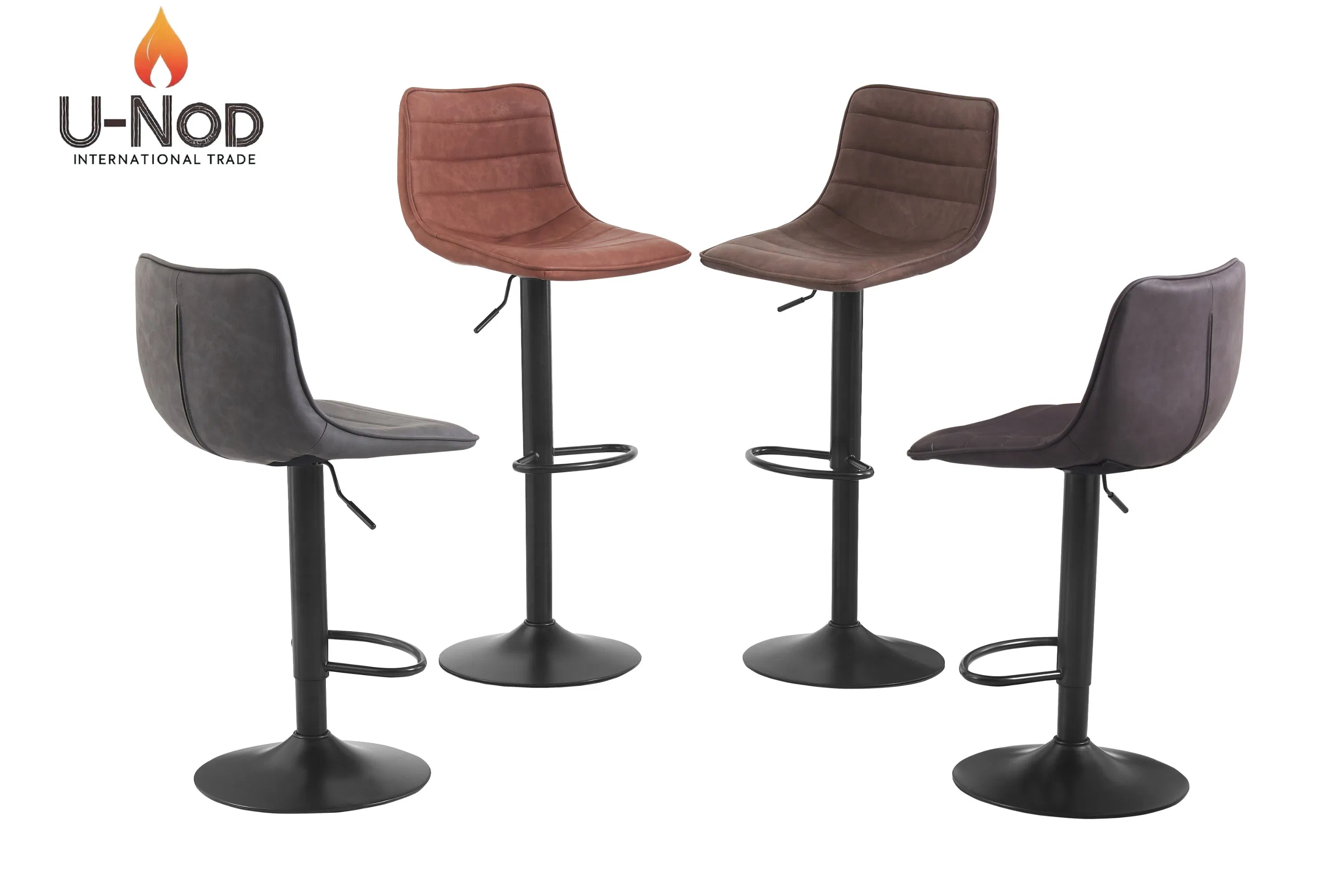 Silla moderna de cuero al por mayor de China con patas de acero inoxidable, taburete de bar ajustable y giratorio con base cromada cómoda para restaurante, hogar/pub
