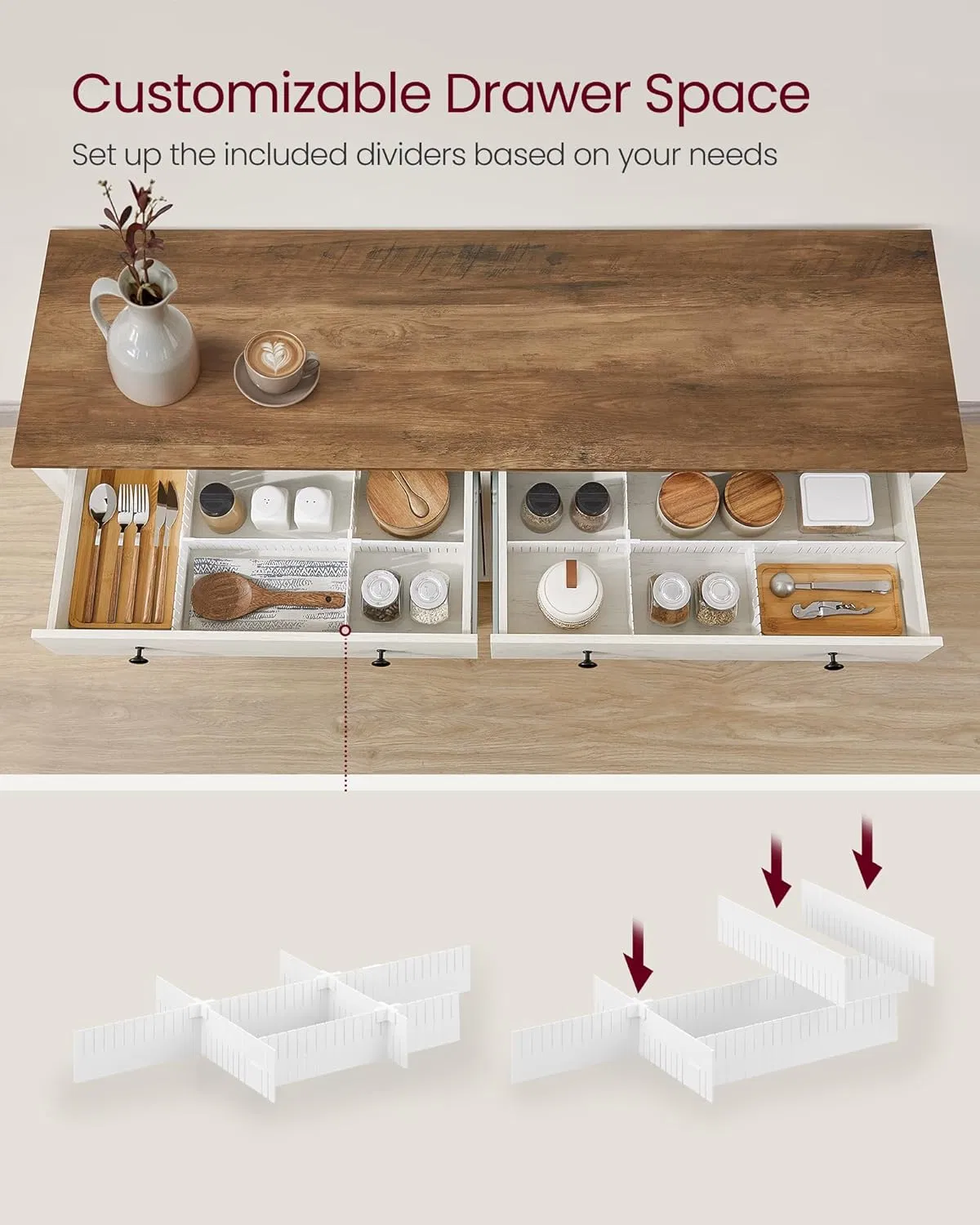 Moderno aparador escandinavo de madera con opciones de almacenamiento y buffet elegantes