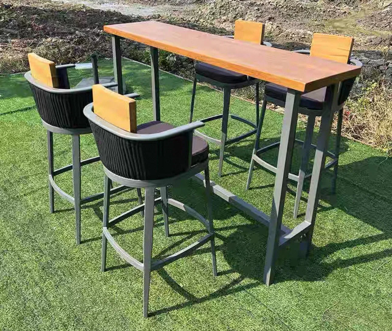 Silla de bar moderna nórdica de madera de teca, diseño moderno para restaurante, taburete de hotel y pub