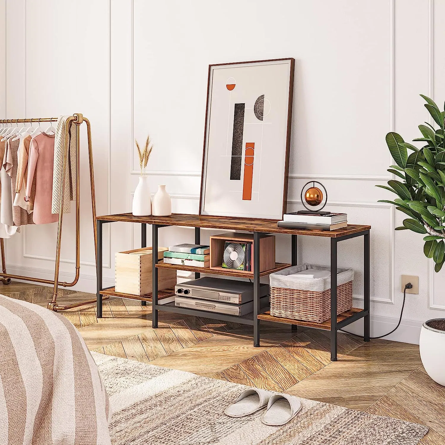 Centro de Entretenimiento de Medios Industriales y Bandeja de TV para Mueble de Televisión en la Sala de Estar, Mesa de Café para la Sala de Estar