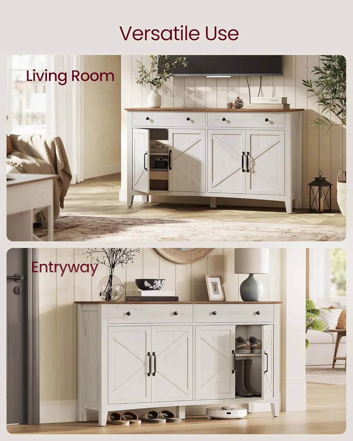 Moderno aparador escandinavo de madera con opciones de almacenamiento y buffet elegantes