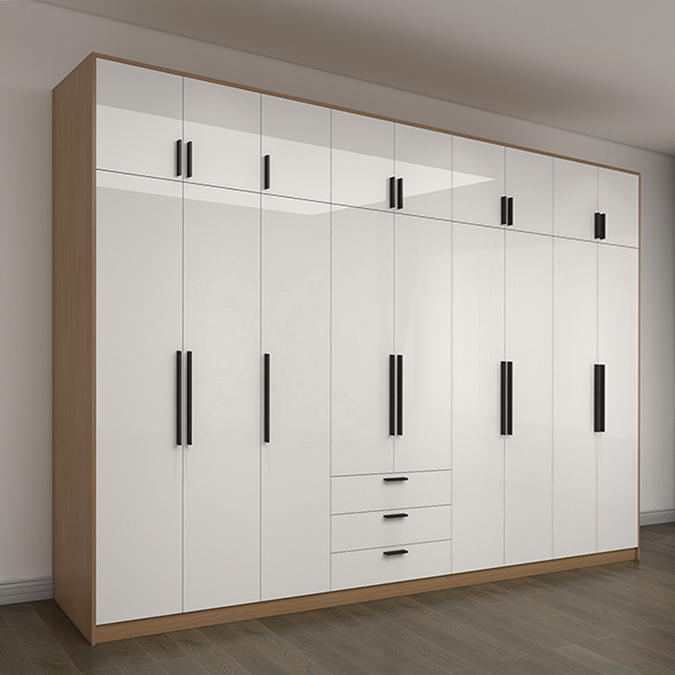 Conjunto de muebles de armarios para dormitorio moderno, diseños de armarios de madera acrílica de alto brillo