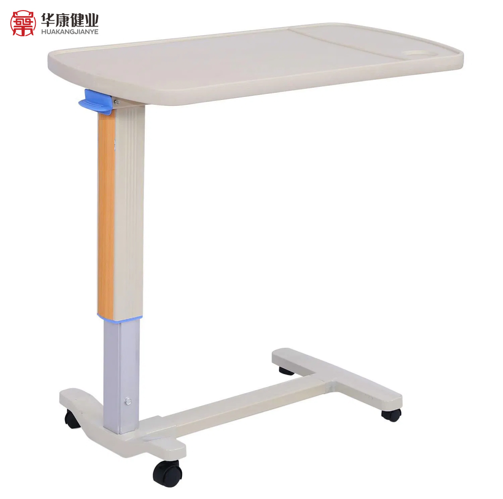 Mesa de comedor médica con cajón, ruedas, ajustable, mesa sobre la cama del hospital