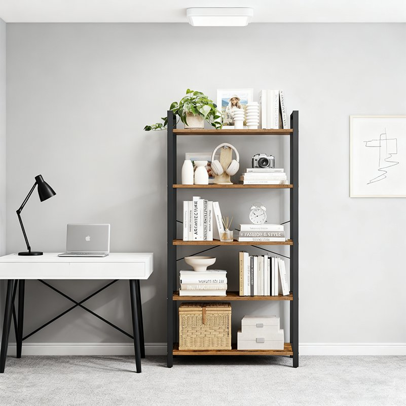 5 Estante Tiers Librero de Pie Estantería Clásicamente Alta Soporte Moderno para Libros Estante de Almacenamiento para Sala de Estar Oficina