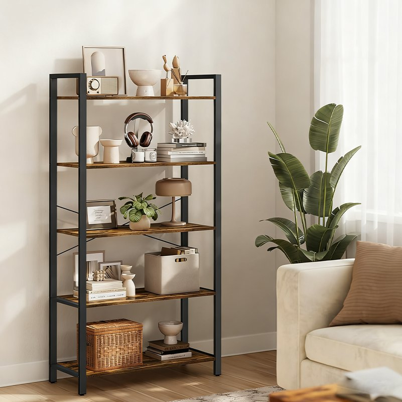 5 Estante Tiers Librero de Pie Estantería Clásicamente Alta Soporte Moderno para Libros Estante de Almacenamiento para Sala de Estar Oficina