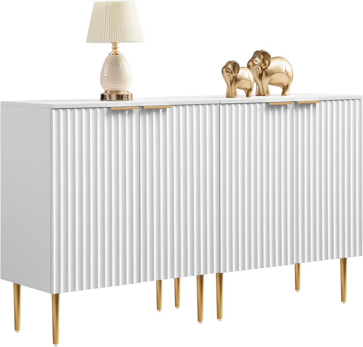 Moderno Buffet Consola Estriada 4-Door para Sala de Estar o Cocina