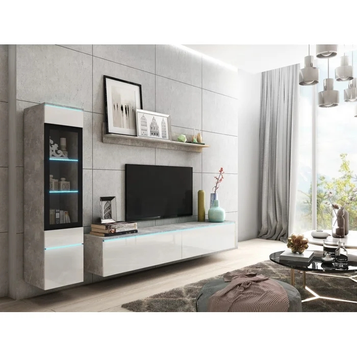 Centro de entretenimiento moderno blanco, gran almacenamiento, mueble para medios, gabinete para el hogar, soporte de televisión de madera