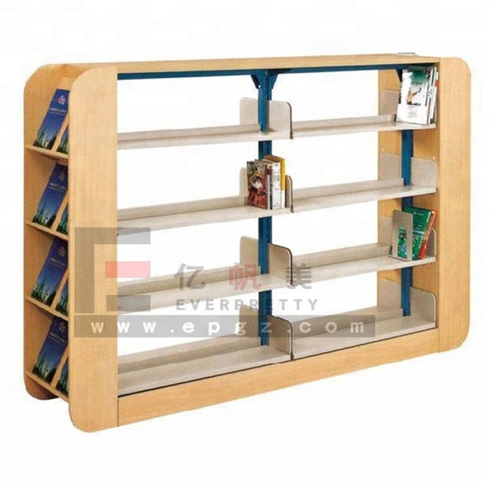 Estante de biblioteca de doble cara, estantería de libros de madera, almacenamiento de estanterías