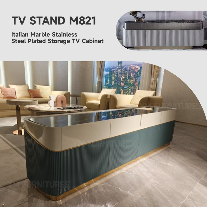 Mueble de sala de estar consola de medios centro gabinete de madera soporte de televisión de mármol