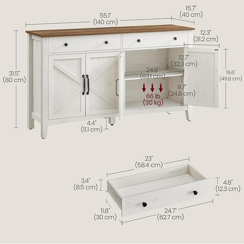 Personalizar gabinete de buffet moderno de granja, armario de almacenamiento de madera maciza, aparador