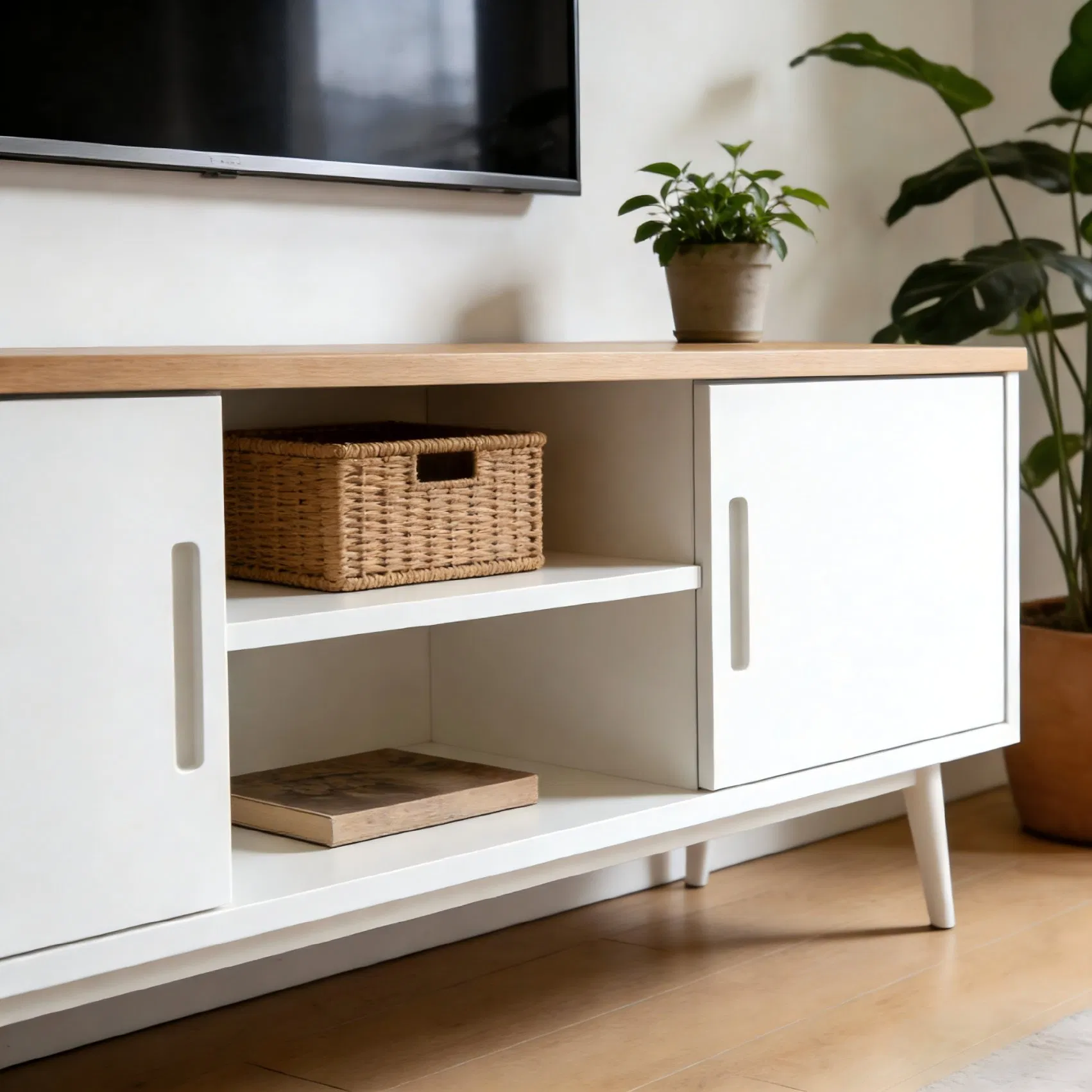 Mueble de televisión mate moderno, consola de medios, armario de almacenamiento para salas de estar contemporáneas