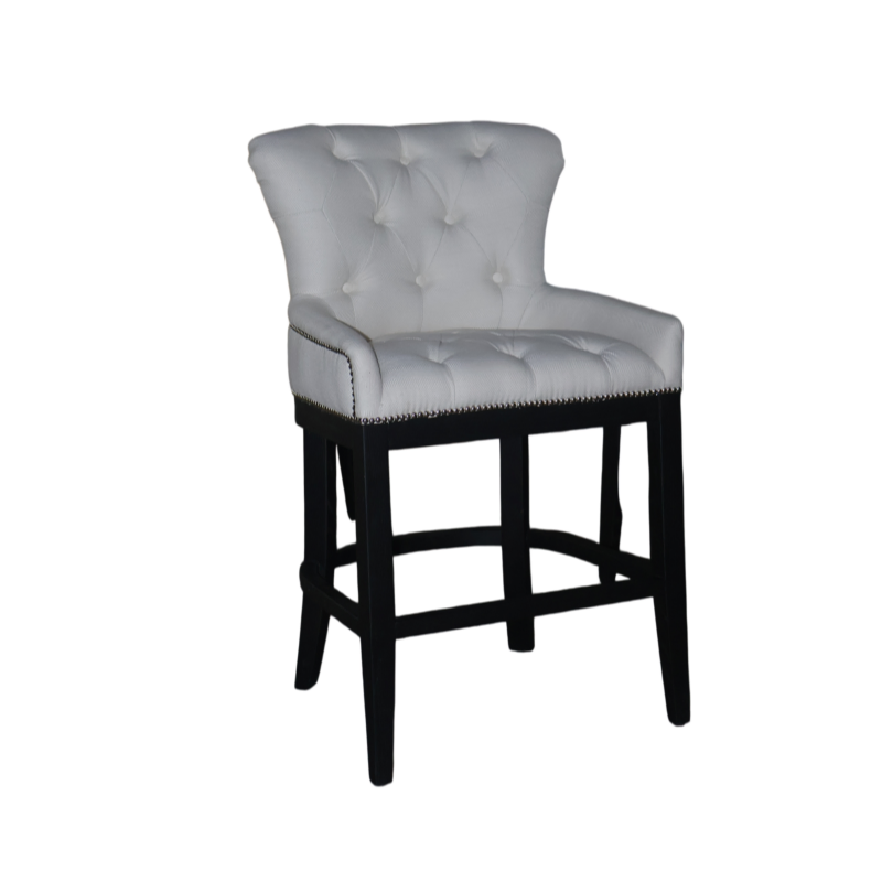 Taburete de bar de lujo vintage de tela blanca con respaldo alto para hogar y hotel