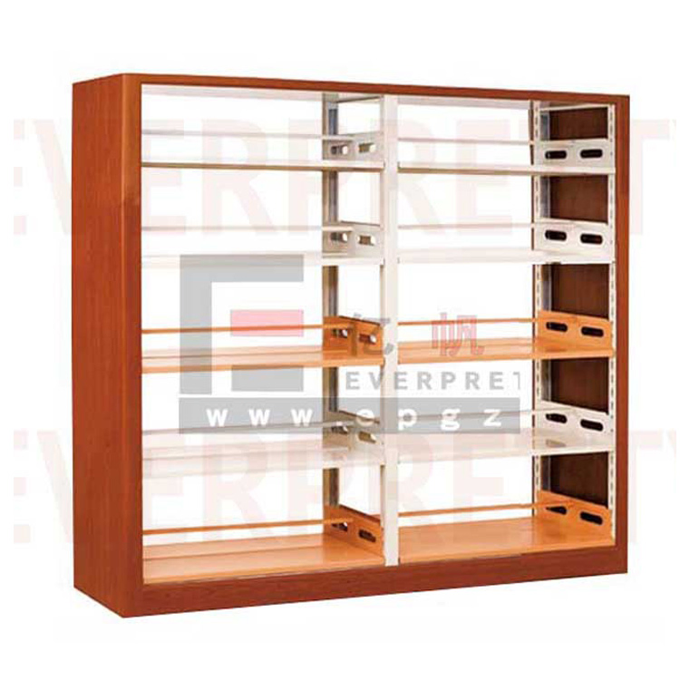Estante de biblioteca de doble cara, estantería de libros de madera, almacenamiento de estanterías