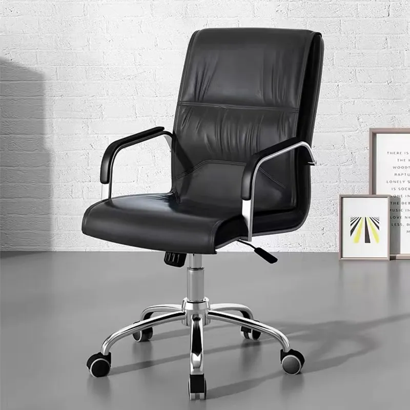 Silla de oficina ejecutiva ergonómica de cuero negro moderno, cómoda, con respaldo reclinable y giro