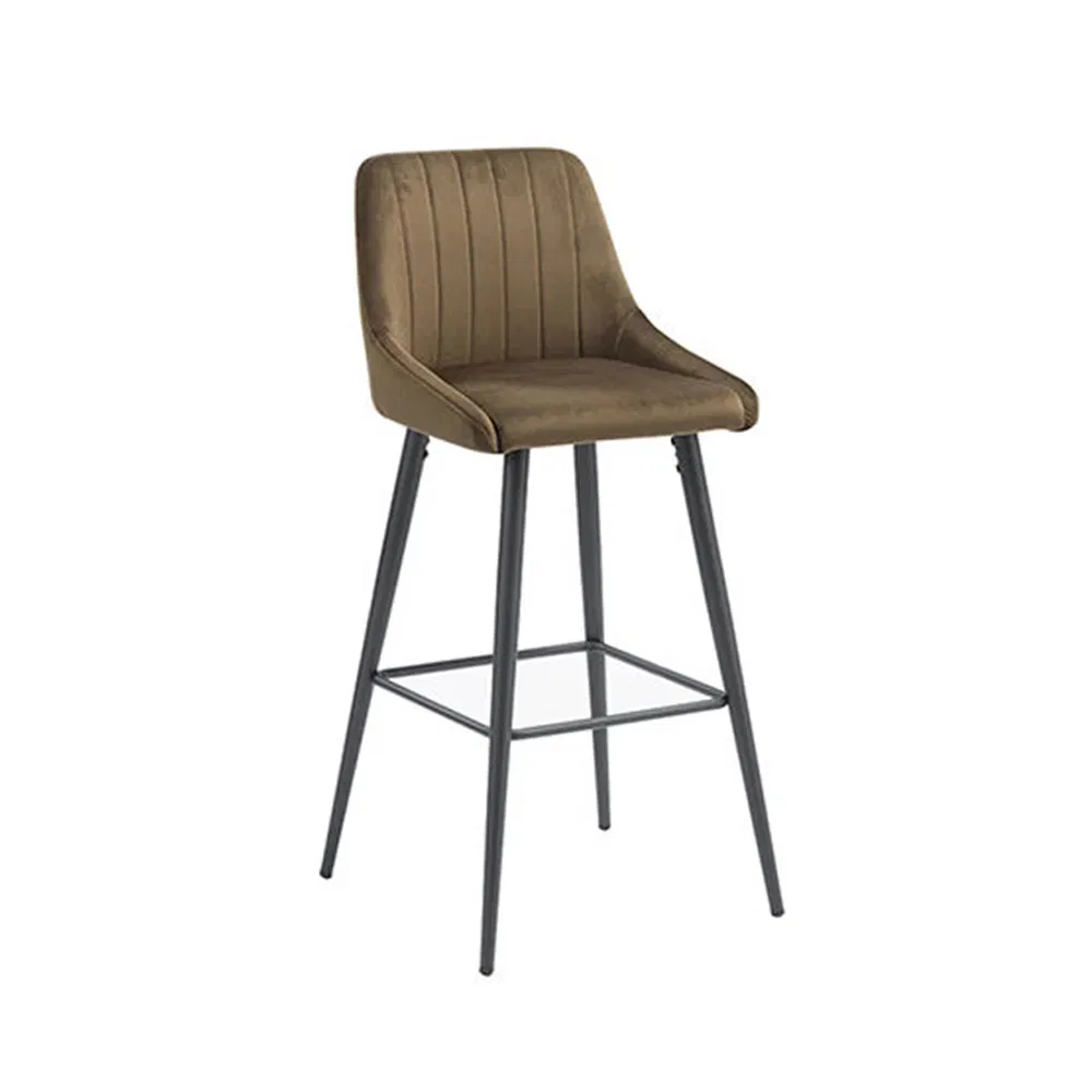 Muebles de hogar de diseño nórdico, taburetes altos de terciopelo con patas de metal