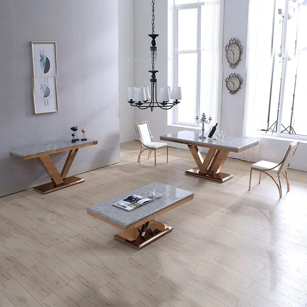Diseño de lujo para decoración del hogar, mesa consola de mármol y acero inoxidable