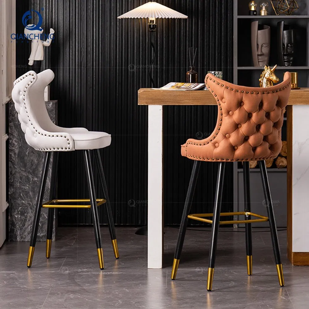 Sillas de barra alta tapizadas en terciopelo tufted de grado comercial 27"