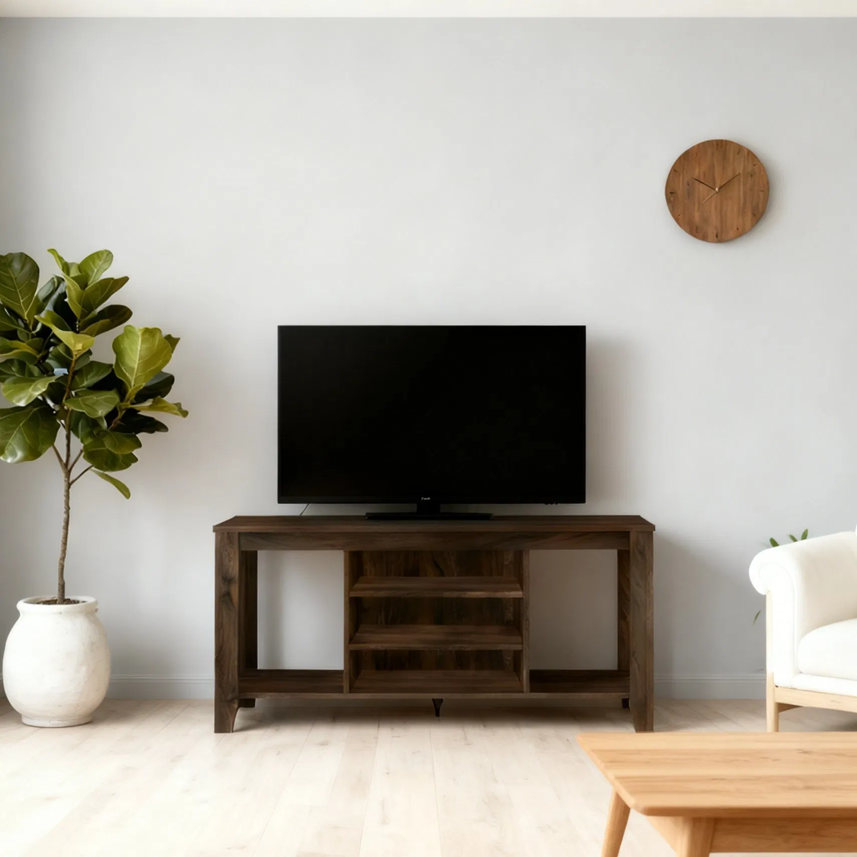 Centro de entretenimiento de madera elegante para televisores y dispositivos multimedia