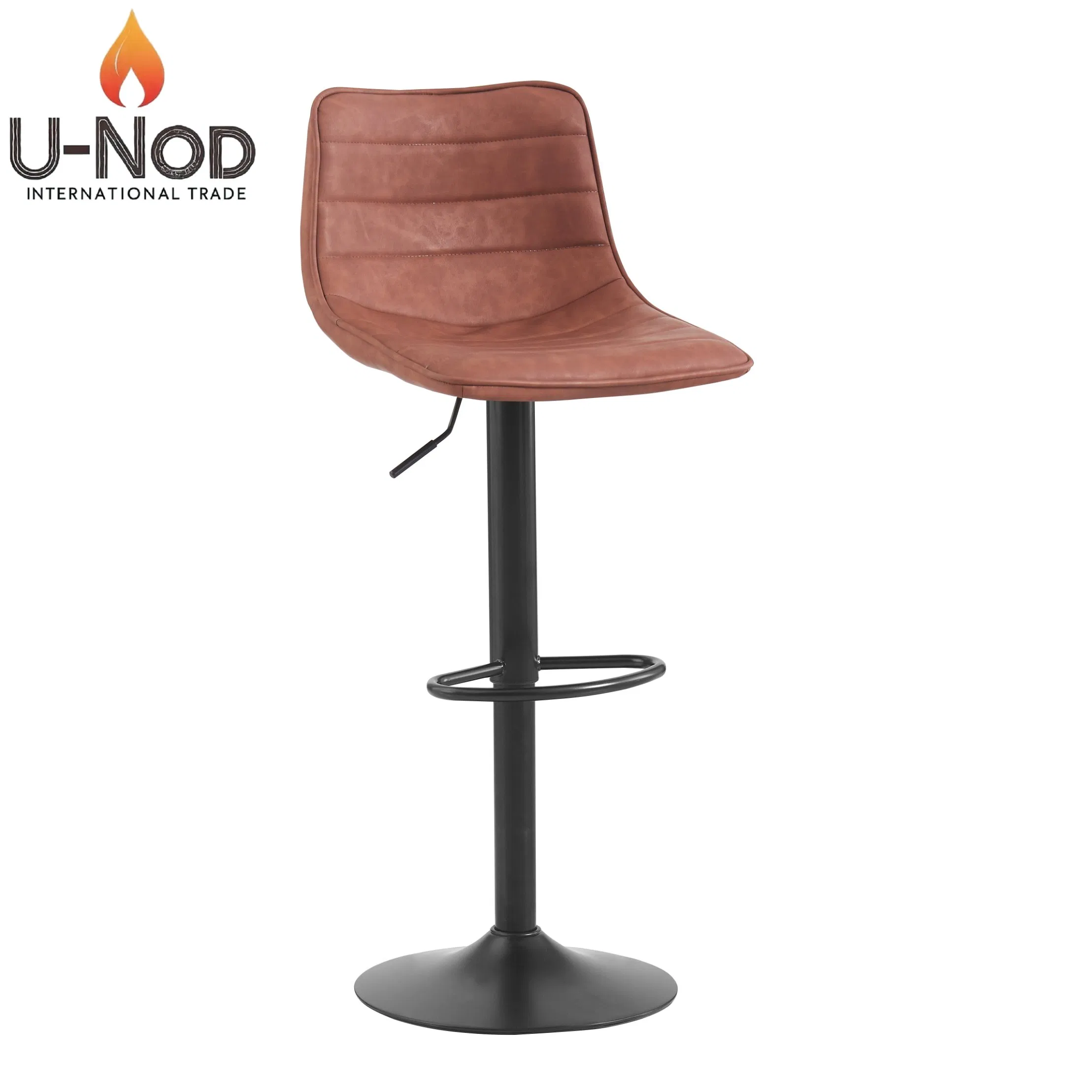 Silla moderna de cuero al por mayor de China con patas de acero inoxidable, taburete de bar ajustable y giratorio con base cromada cómoda para restaurante, hogar/pub