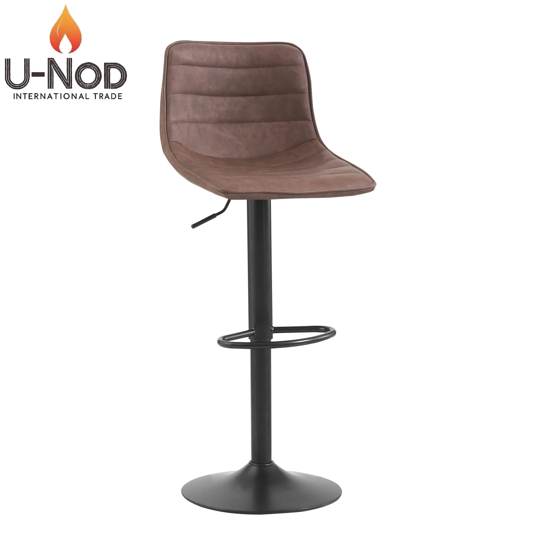 Silla moderna de cuero al por mayor de China con patas de acero inoxidable, taburete de bar ajustable y giratorio con base cromada cómoda para restaurante, hogar/pub