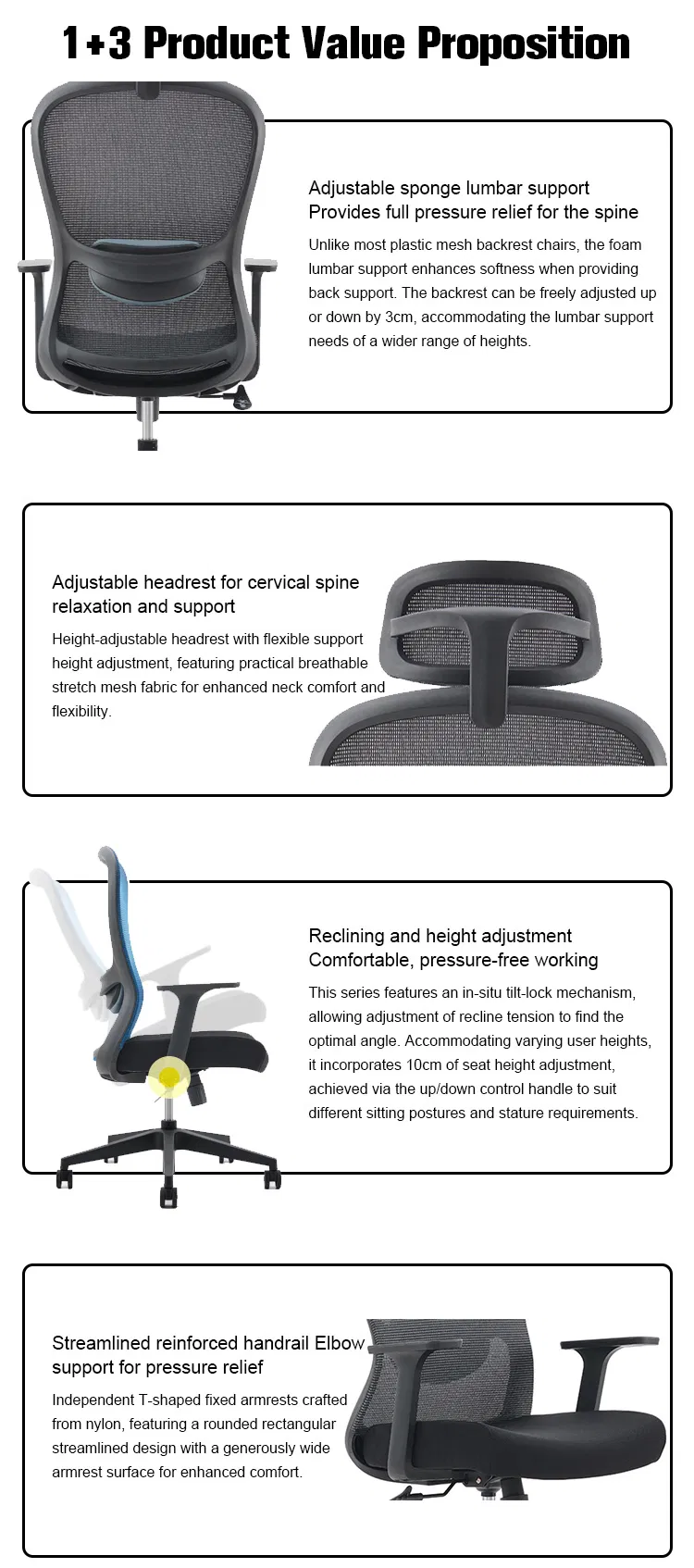 Silla ergonómica de malla ajustable para conferencia de muebles de oficina