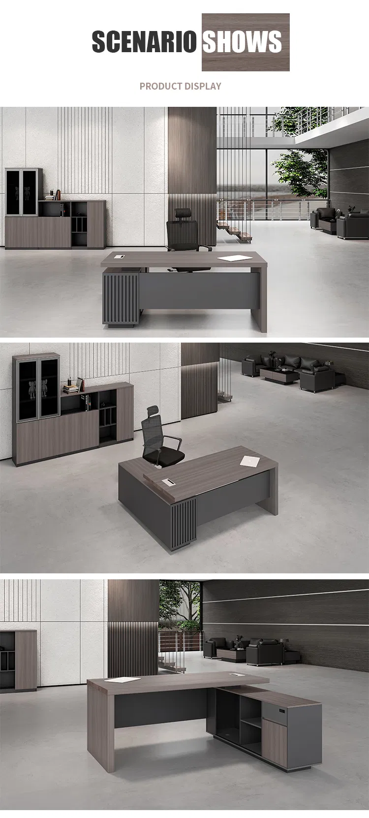 Muebles de Oficina de Madera Marrón Escritorio de Oficina con Mesa Lateral