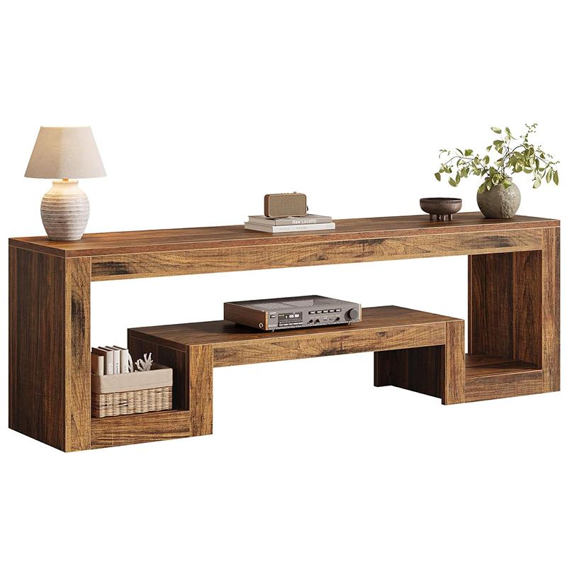 Soporte de TV de Madera Retro Extensible 2-Piece Consola de Medios Rústica con Almacenamiento Abierto