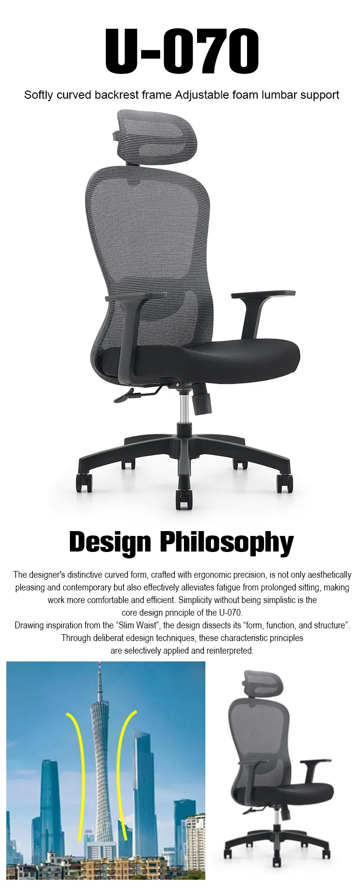 Silla ergonómica de malla ajustable para conferencia de muebles de oficina