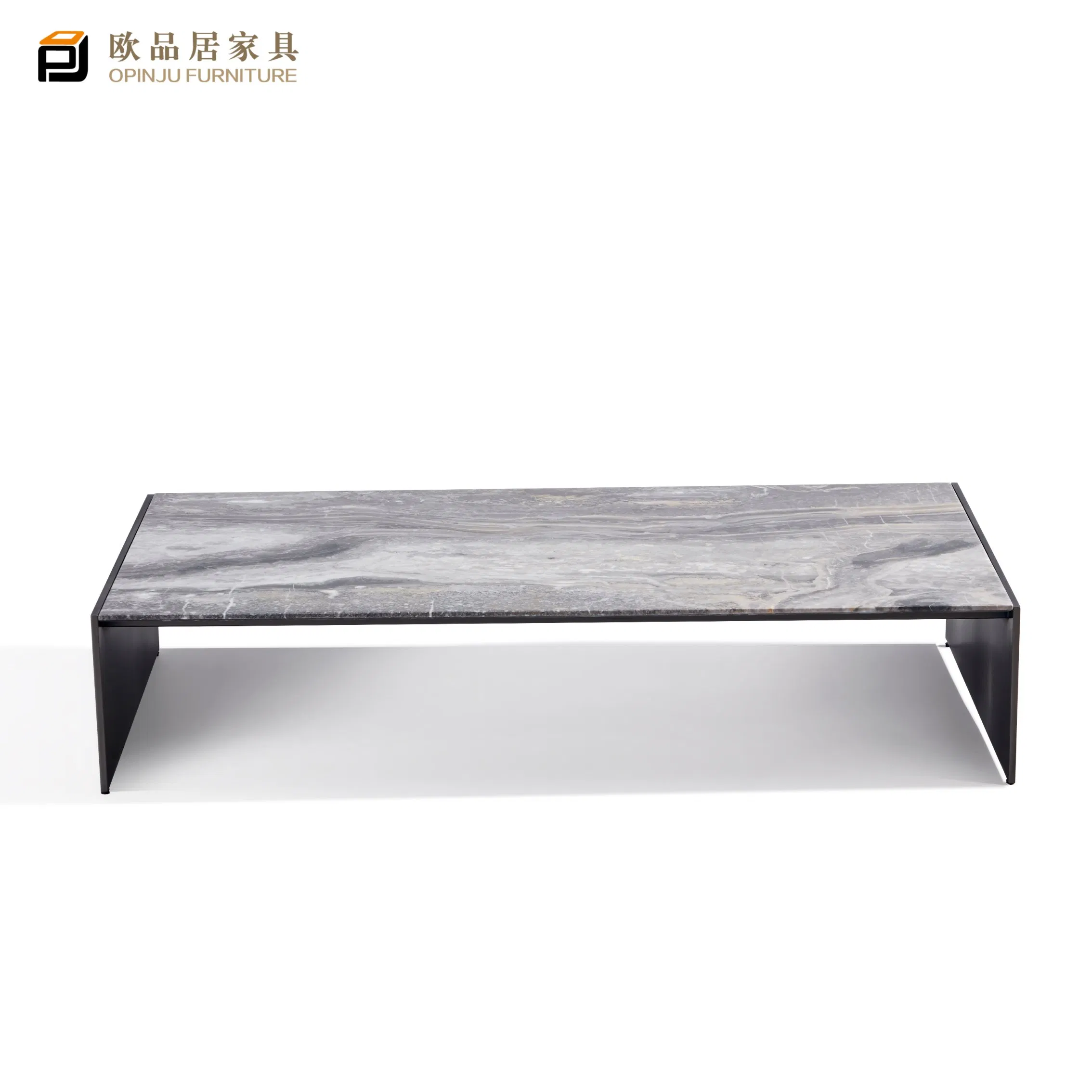 Mesa de noche moderna pequeña de mármol natural con acero inoxidable recubierto de gris