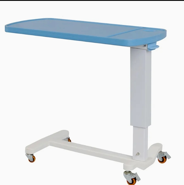 Mesa de comedor médica con cajón, ruedas, ajustable, mesa sobre la cama del hospital