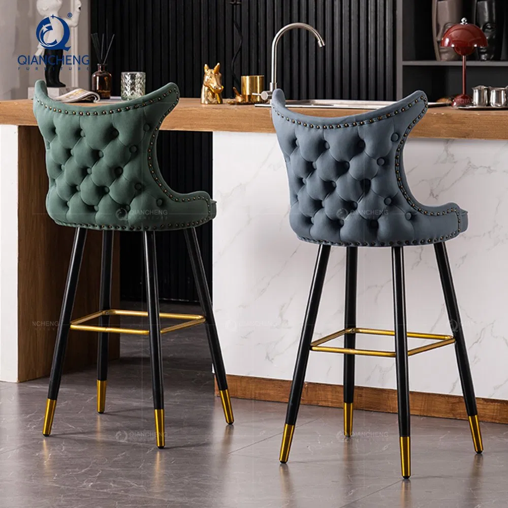 Sillas de barra alta tapizadas en terciopelo tufted de grado comercial 27"
