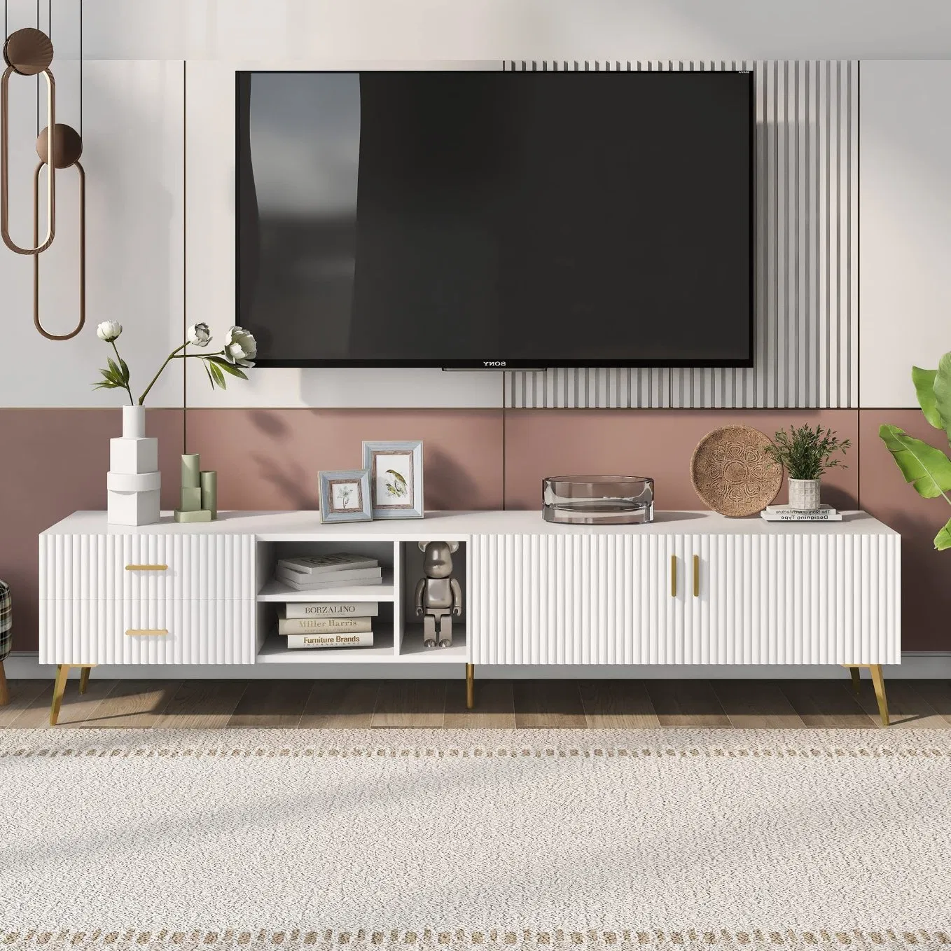 Soporte de TV de estilo moderno con fácil ensamblaje elegante consola de medios