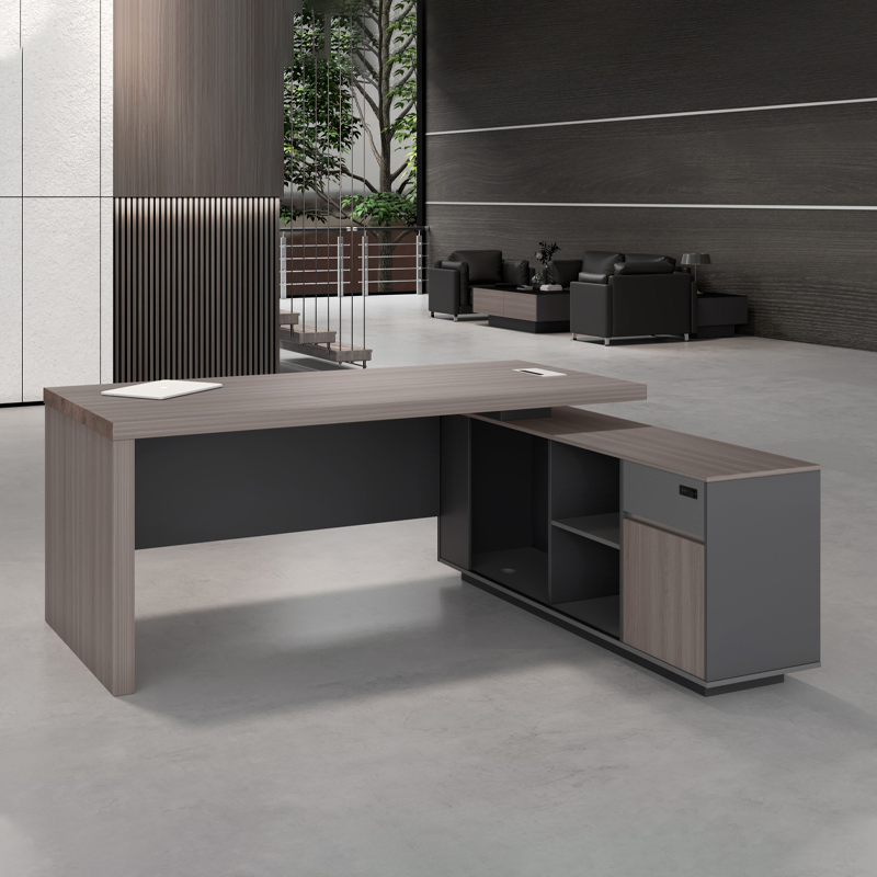 Keno Fabricado En China Suministro Muebles de Oficina de Madera Marrón Escritorio de Oficina con Mesa Lateral
