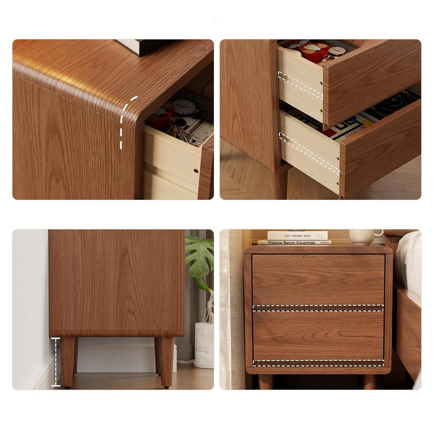 Cabinete de Noche de Nogal con Cajón de Almacenamiento Mesa de Noche Pequeña para Muebles de Dormitorio